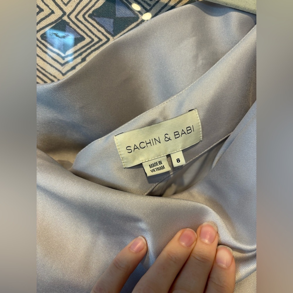 sachin and babi Bonnie one shoulder bow structured dress in silver - Picture 6 of 8